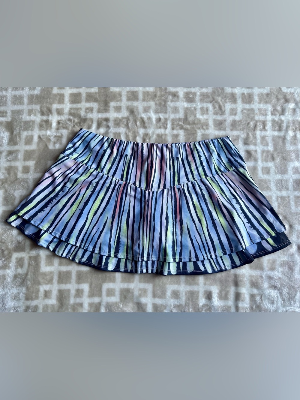Lucky in Love Sky Blue Skirt with Navy and Pink Striped Waistband